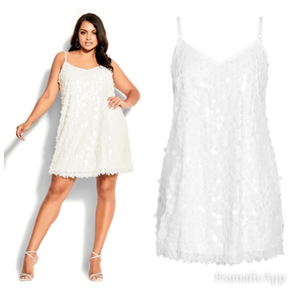 NWT CITY CHIC Sequin Groove Dress - Ivory